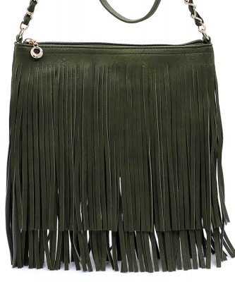 Western Fringe Cross Body Bag E031 OLIVE